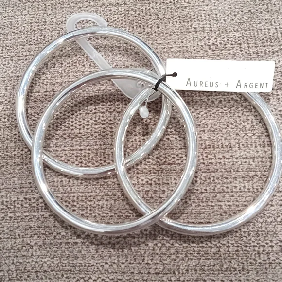 Aureus + Argent Ravena Triple Bangle Braclet Set Sterling Silver Plated NWT